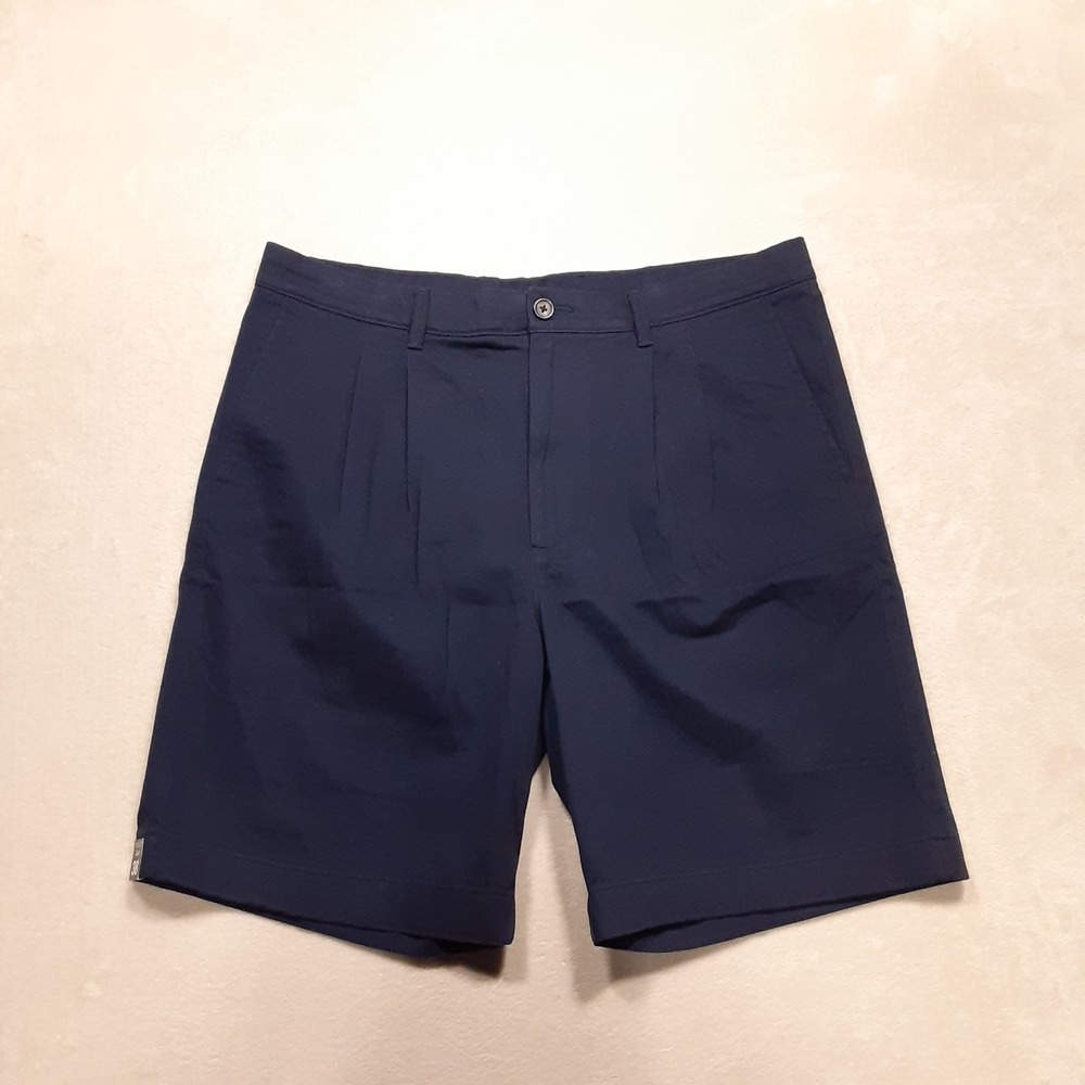 Roundtree & Yorke Casuals Mens Pleated Chino Shorts 38 Blue 9" Inseam Stretch